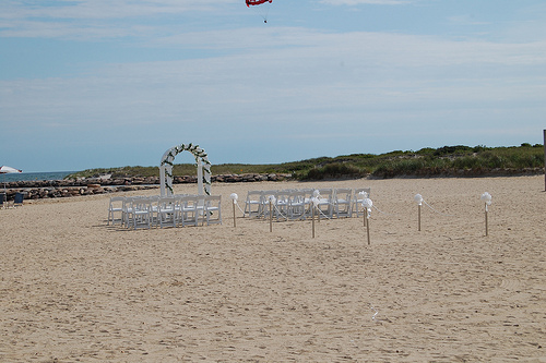 beach set up for a wedding ceremony